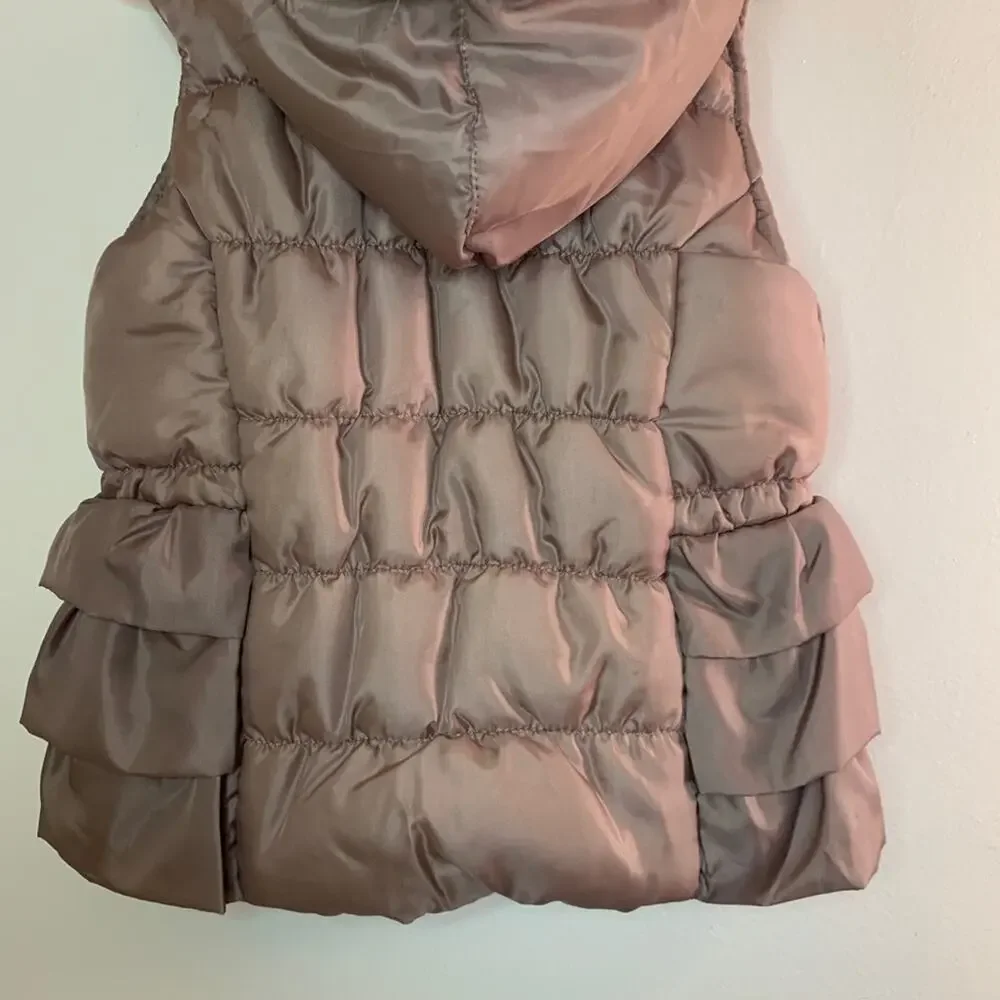 LITTLE LASS Girl’s Taupe Faux Fur Hooded Zip Up Vest / Size: 4